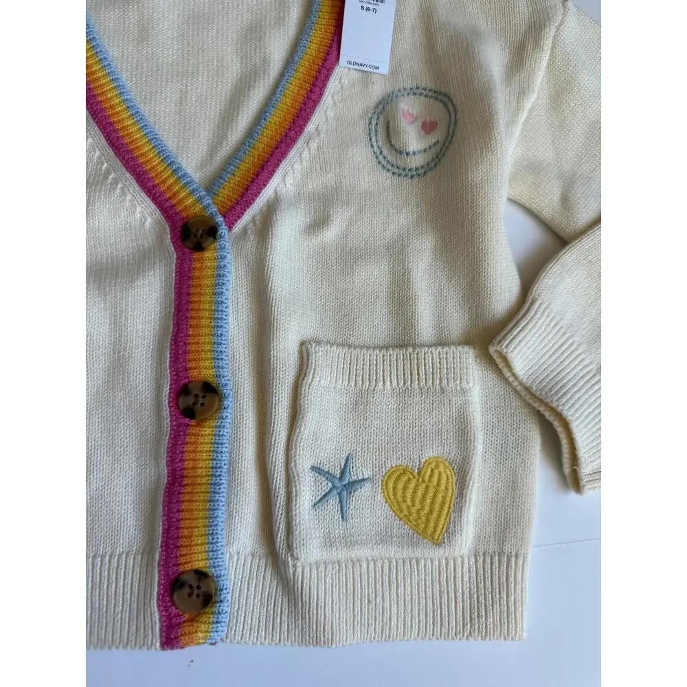 Old Navy Knit Embroidered Cardigan & Tank Top Set 100% Cotton Girls Small 6-7